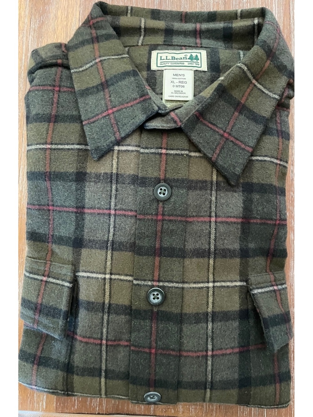 Men’s LL Bean Green Flannel Shirt Size XL